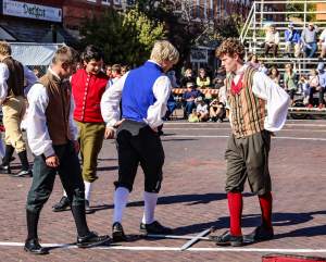 Teenage boys dancing