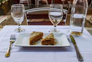 Honey-walnut cake, Old Tbilisi Garden, New York, New York