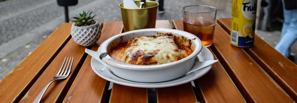 Dish of lasagna at Pizza BX, Porto, Portugal