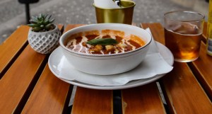 Bowl of soup at Pizza BX, Porto, Portugal